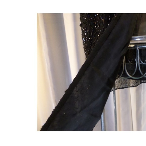 Long Black Silk M Formal Gown Dress Vintage Beaded - Picture 5 of 8